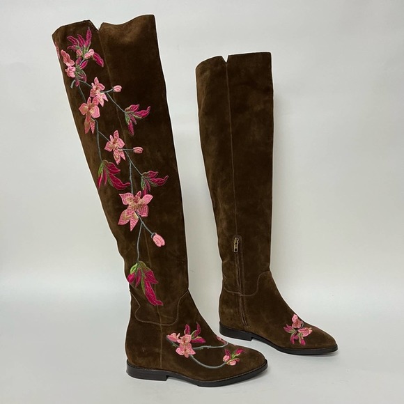 Ash Jess Over The Knee Boots Tall Embroidered Brown Suede Zip Size 37 $498 - Picture 2 of 11